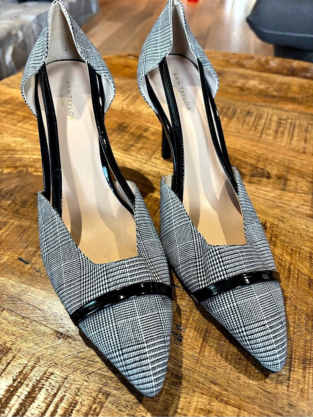 Ann Taylor Pointed Toe Checkered Heels in Black & White US 9